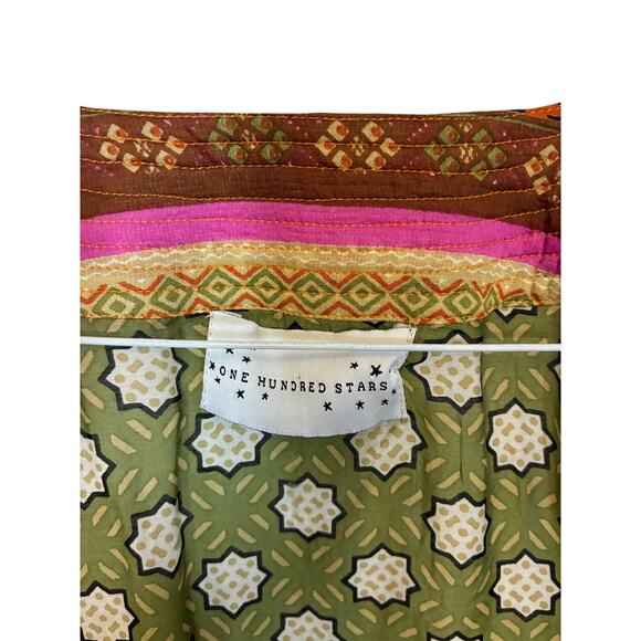 One Hundred Stars Moorish Green Kimono Open Front One Size Boho Western Flirty - Picture 3 of 5